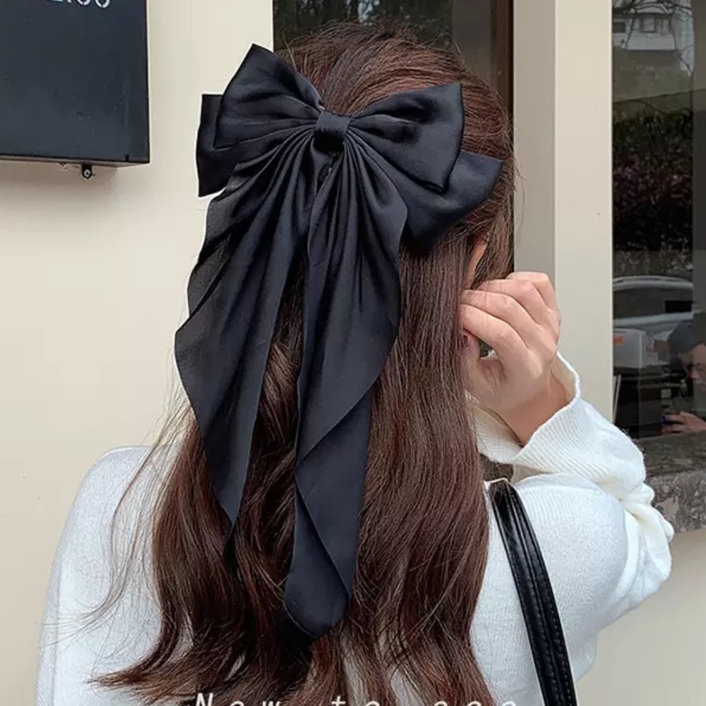 Large French Inspired Bow Black Chiffon Hair Clip